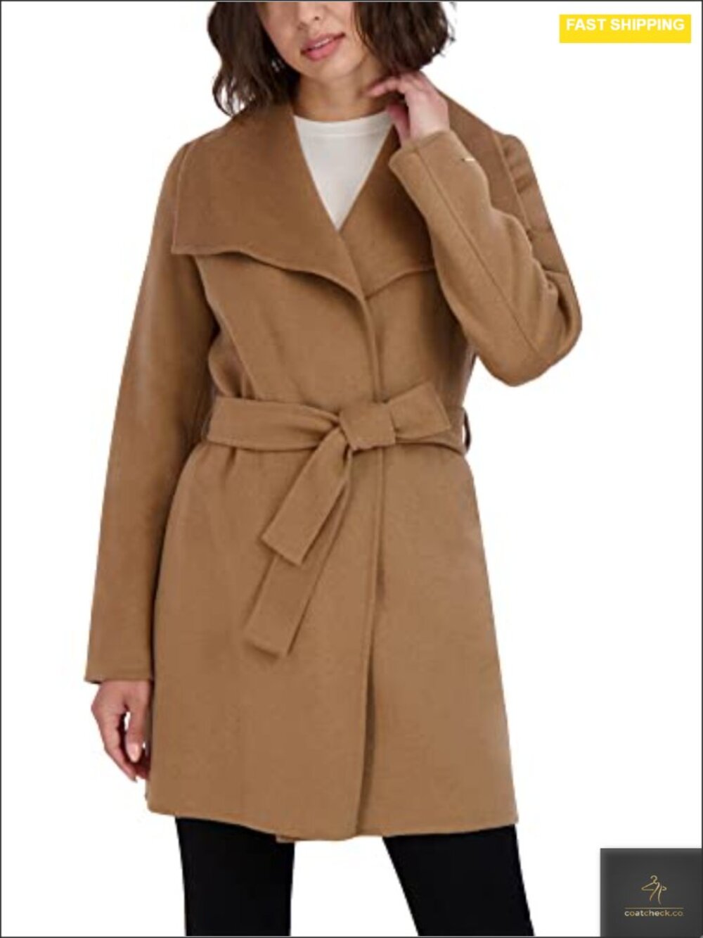 Women's Wool Blend Wrap Belted Peacoat, Double-Faced Long Sleeve Winter Coat